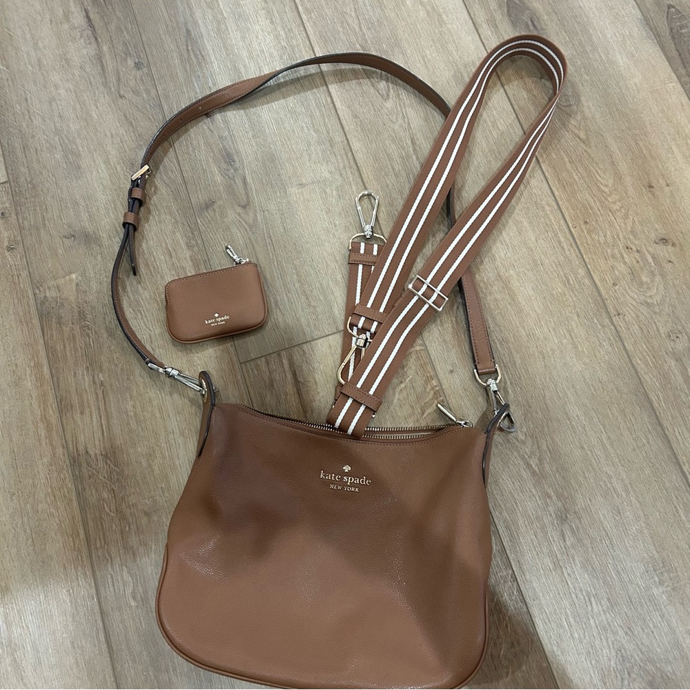 Kate Spade Brown Leather Crossbody Bag with Extra Strap and Coin Purse